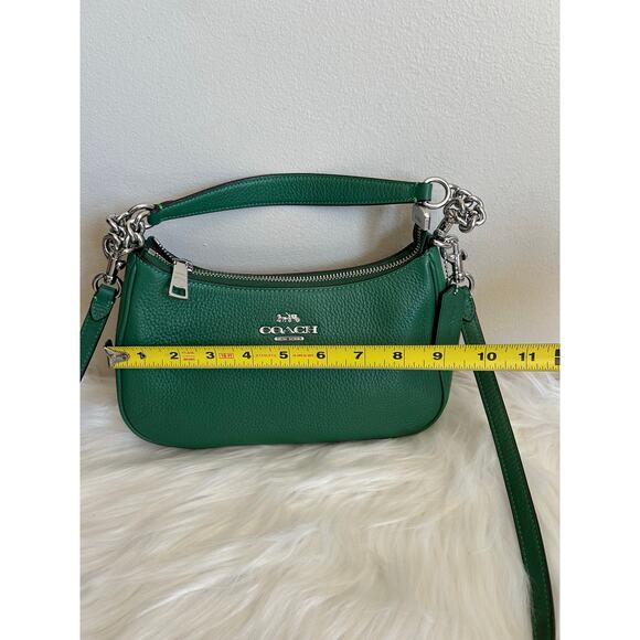 Coach Teri Shoulder Bag Leather Silver/Green - Picture 8 of 9